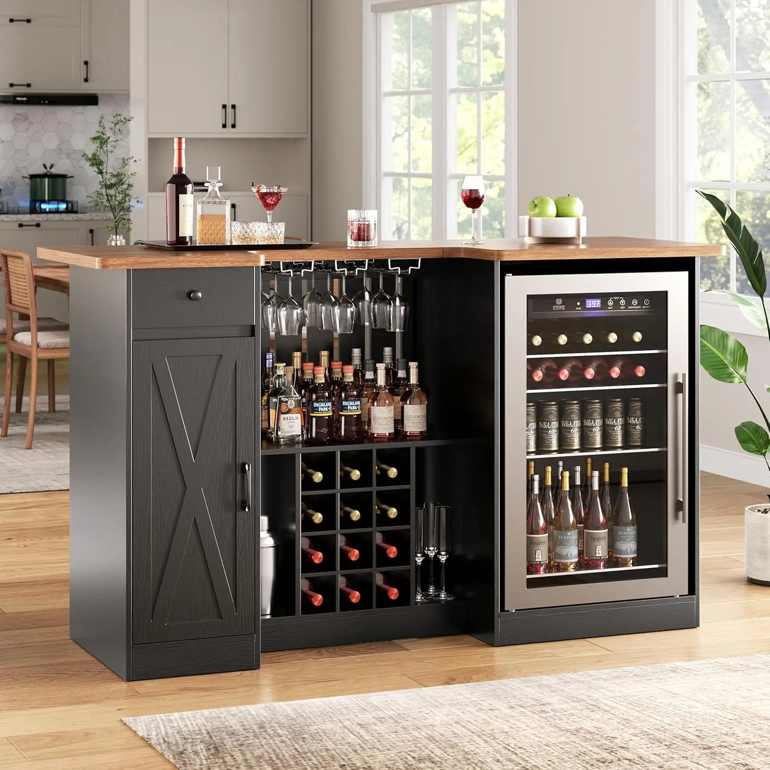 U-Shape Liquor Cabinet with Bar Table – Wine Rack & Glass Holder | Gearelo