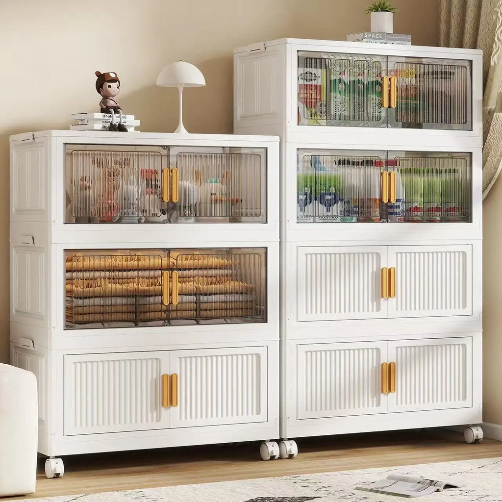 Foldable Storage Cabinet 3–5 Tier – No-Assembly Organizer with Wheels | Gearelo