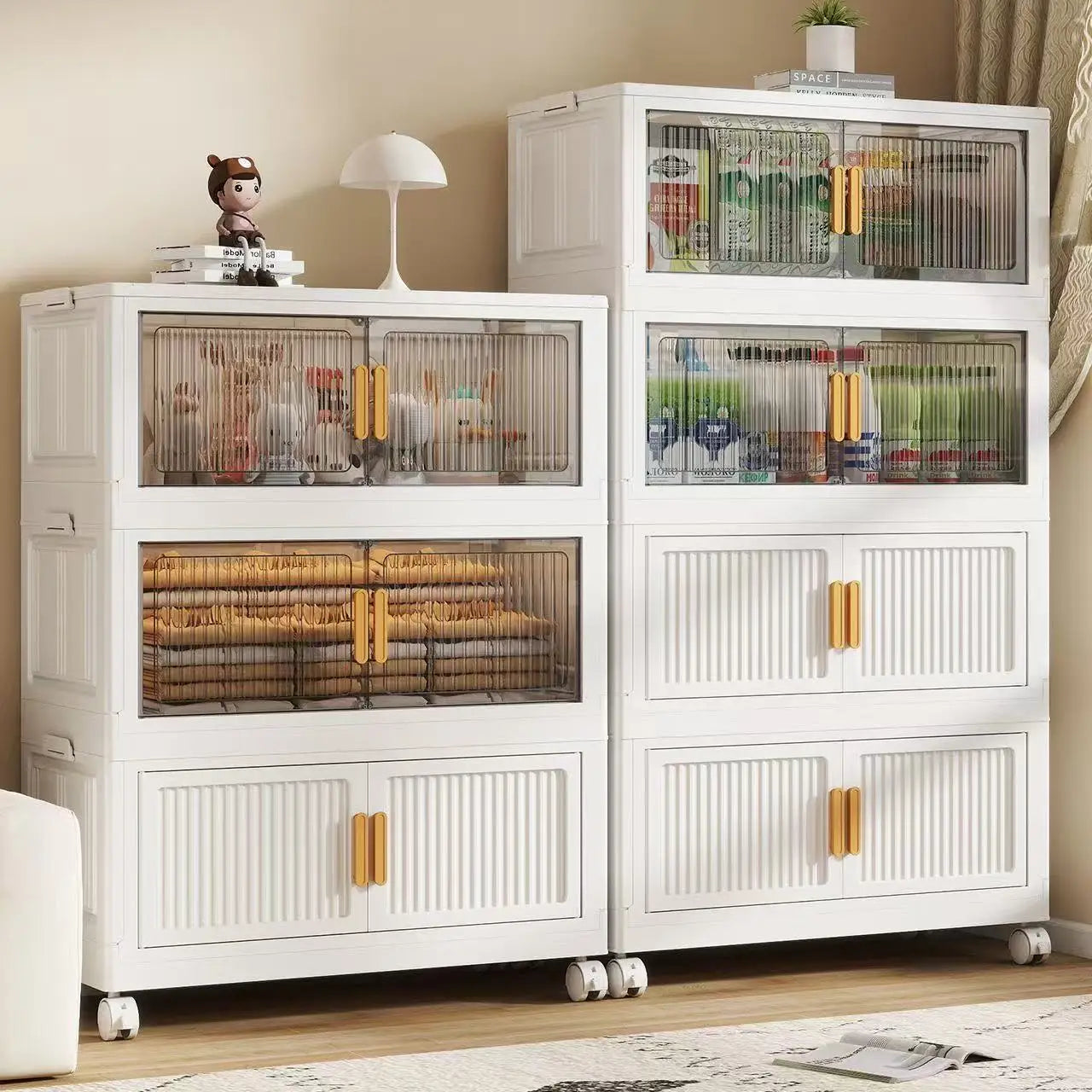 Foldable Storage Cabinet 3–5 Tier – No-Assembly Organizer with Wheels | Gearelo