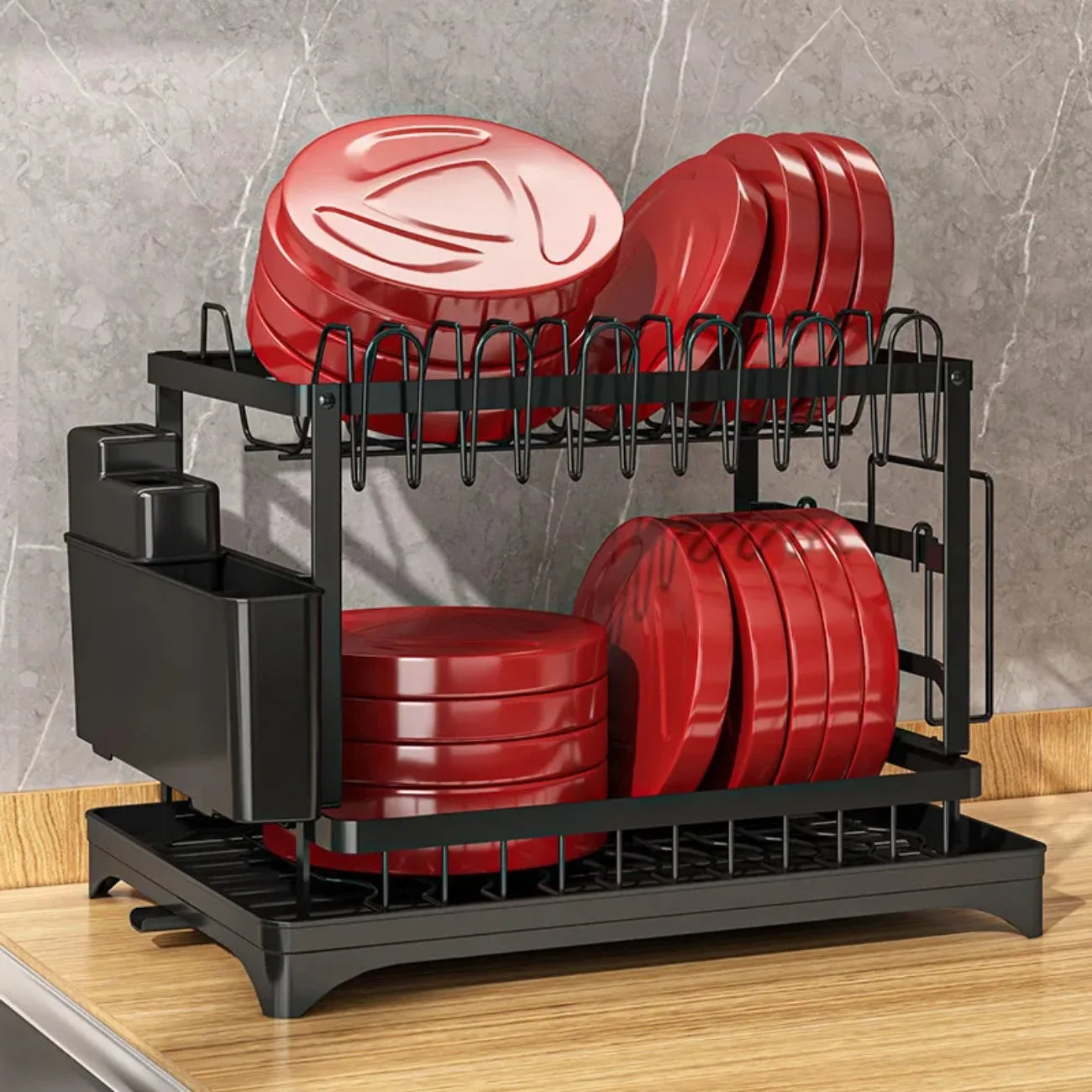 2-Tier Rotating Dish Drying Rack – 360° Swivel with Drainboard | Gearelo