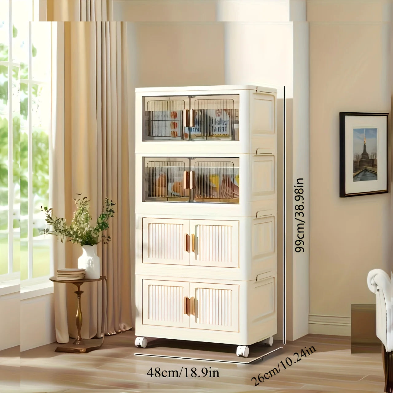 Foldable Storage Cabinet 3–5 Tier – No-Assembly Organizer with Wheels | Gearelo