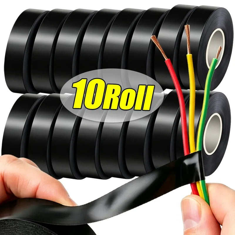 Black Electrical Insulation Tape – Waterproof High-Temp PVC, 1–10 Rolls – 10Rolls-(100m) | Gearelo