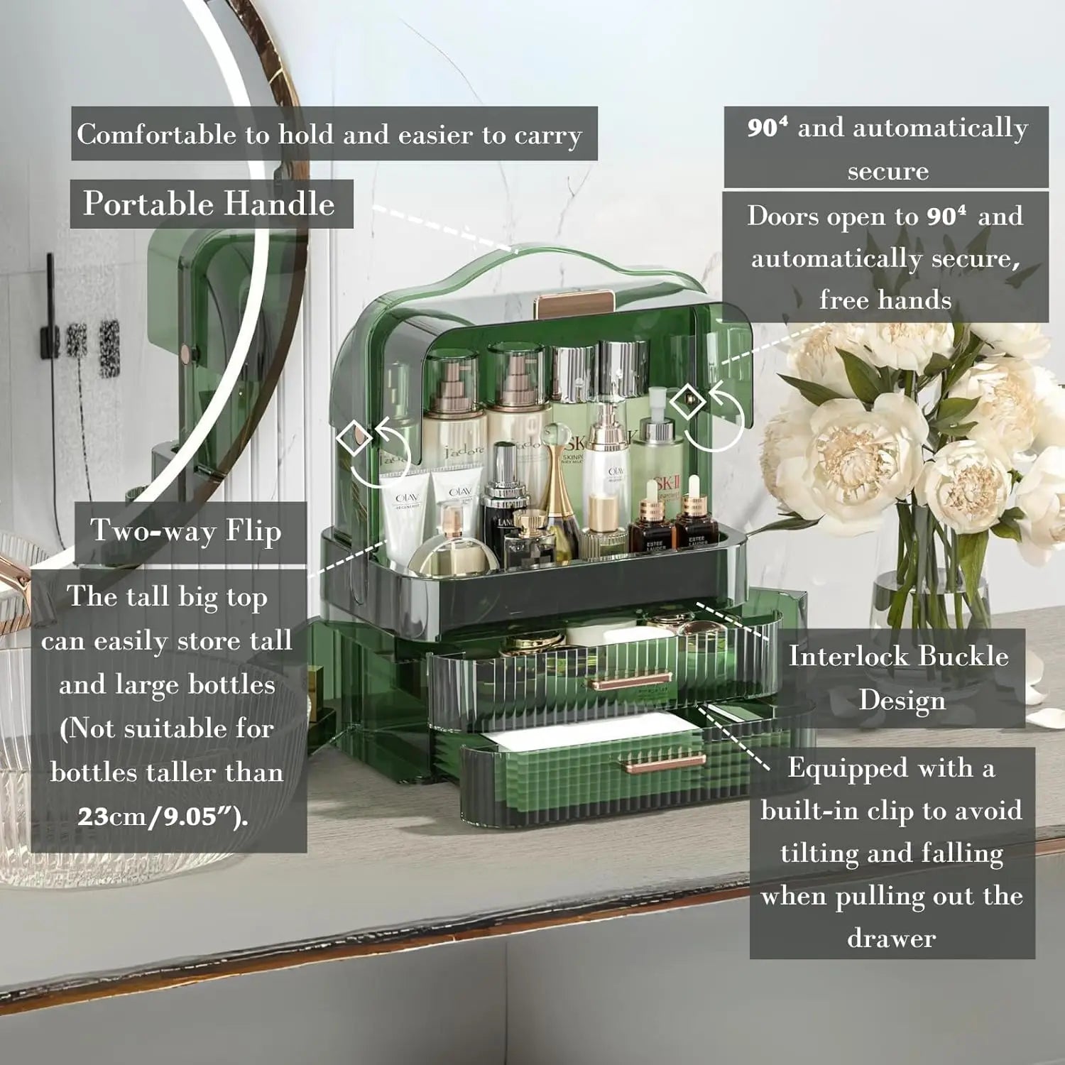 Large Makeup Organizer Box – Transparent Lid with Drawers & Portable Handle | Gearelo