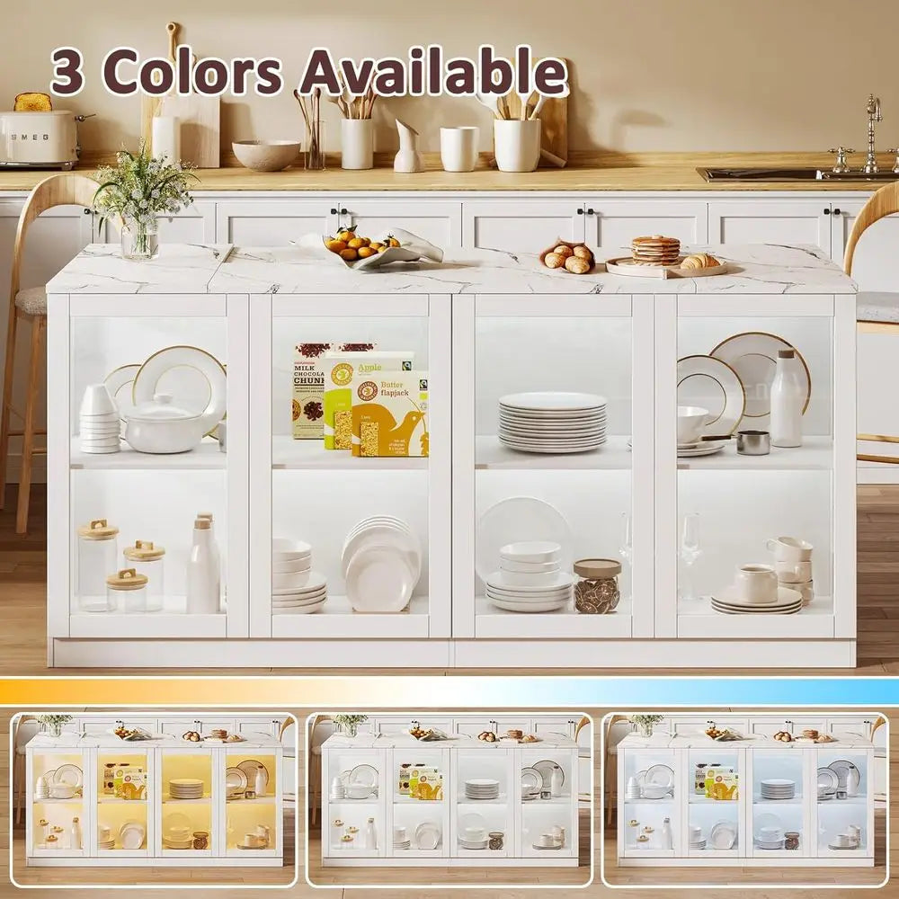 78.7" Kitchen Island with Storage – LED Light, 6 Shelves & Drawers | Gearelo