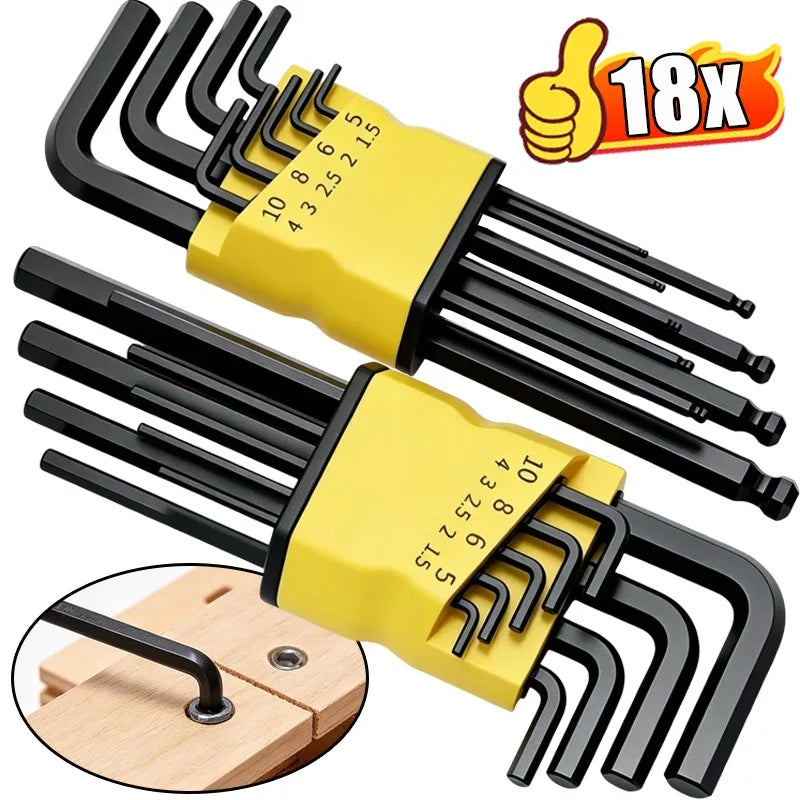 Metric Hex Wrench Set – 9pc or 18pc L-Type Allen Keys 1.5–10mm – 18PCS-(2 Sets) | Gearelo