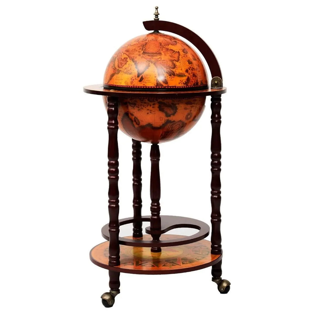 36" Vintage Italian Wood Globe Bar Stand – World Map Bottle Rack with Wheels | Gearelo