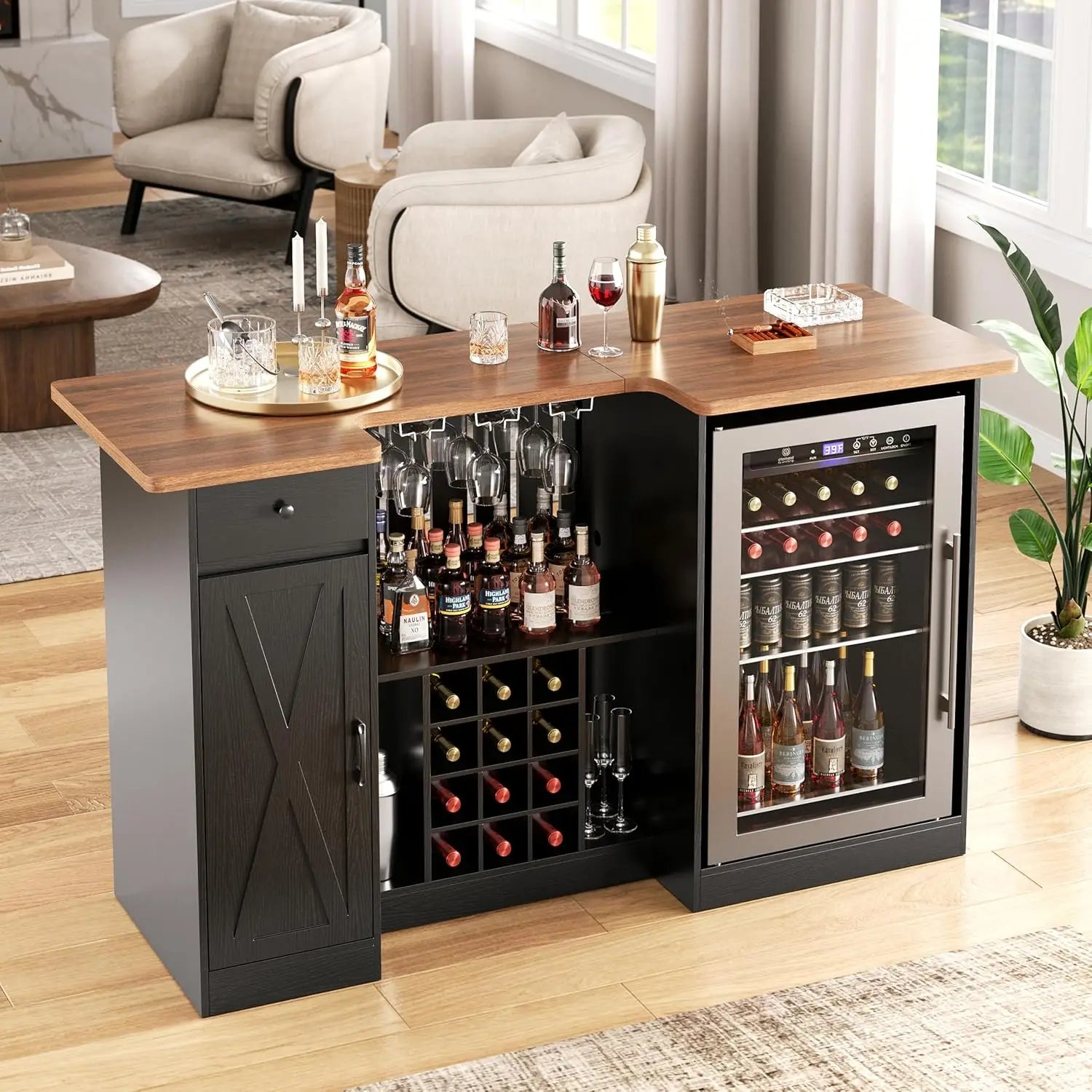 U-Shape Liquor Cabinet with Bar Table – Wine Rack & Glass Holder | Gearelo