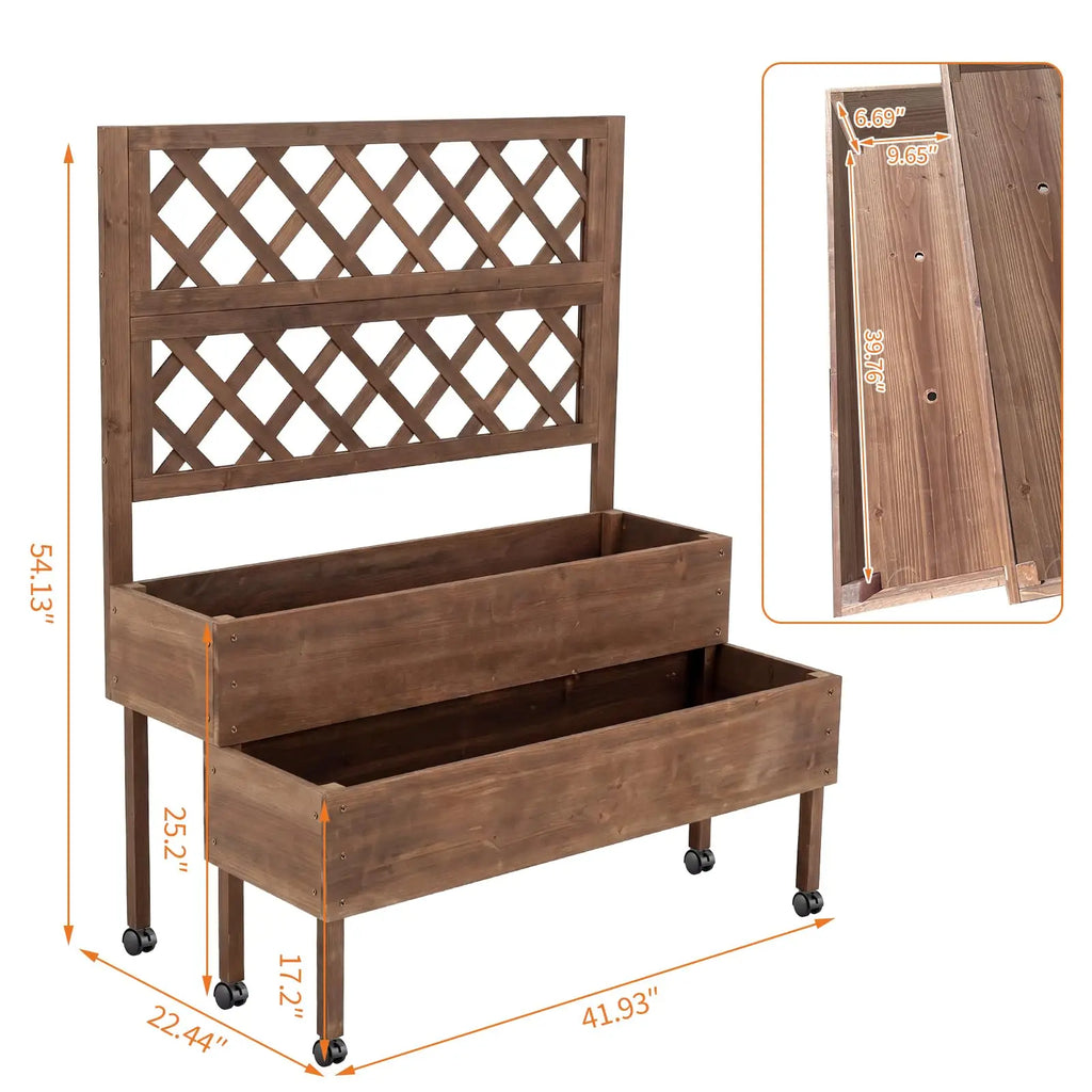 Wooden Raised Garden Bed with Trellis – 2-Tier Elevated Planter | Gearelo