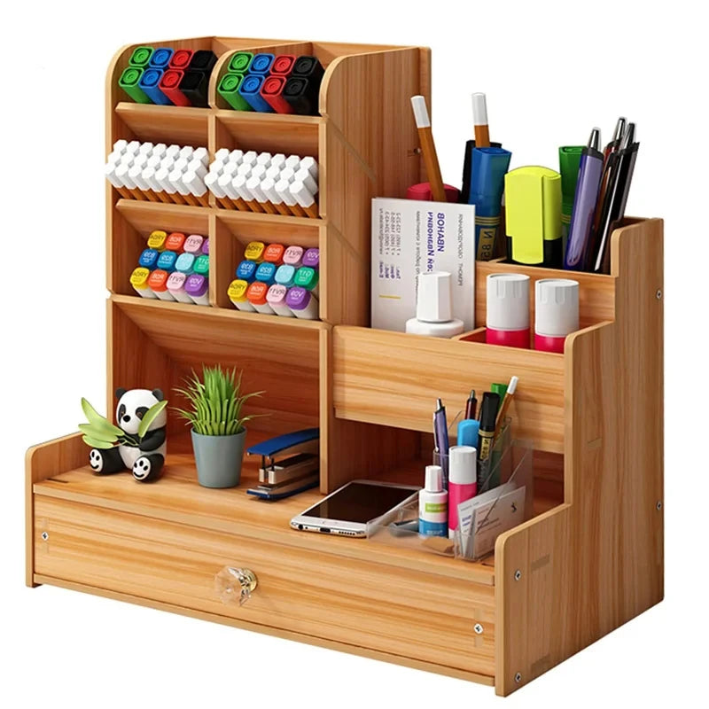 Wooden Desk Organizer with Drawer – Large DIY Desktop Pen & Stationery Holder | Gearelo
