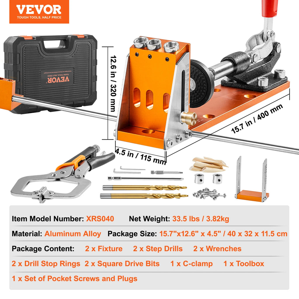 Pocket Hole Jig Kit – 30/34 Pcs Adjustable Drill Guide for Wood Joinery