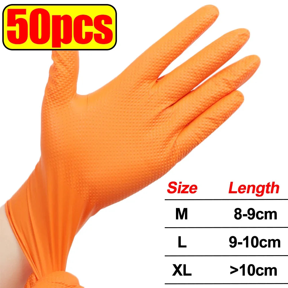 Heavy Duty Nitrile Gloves 8-Mil – Extra Thick Mechanic & Garden – Orange- 2pcs | Gearelo
