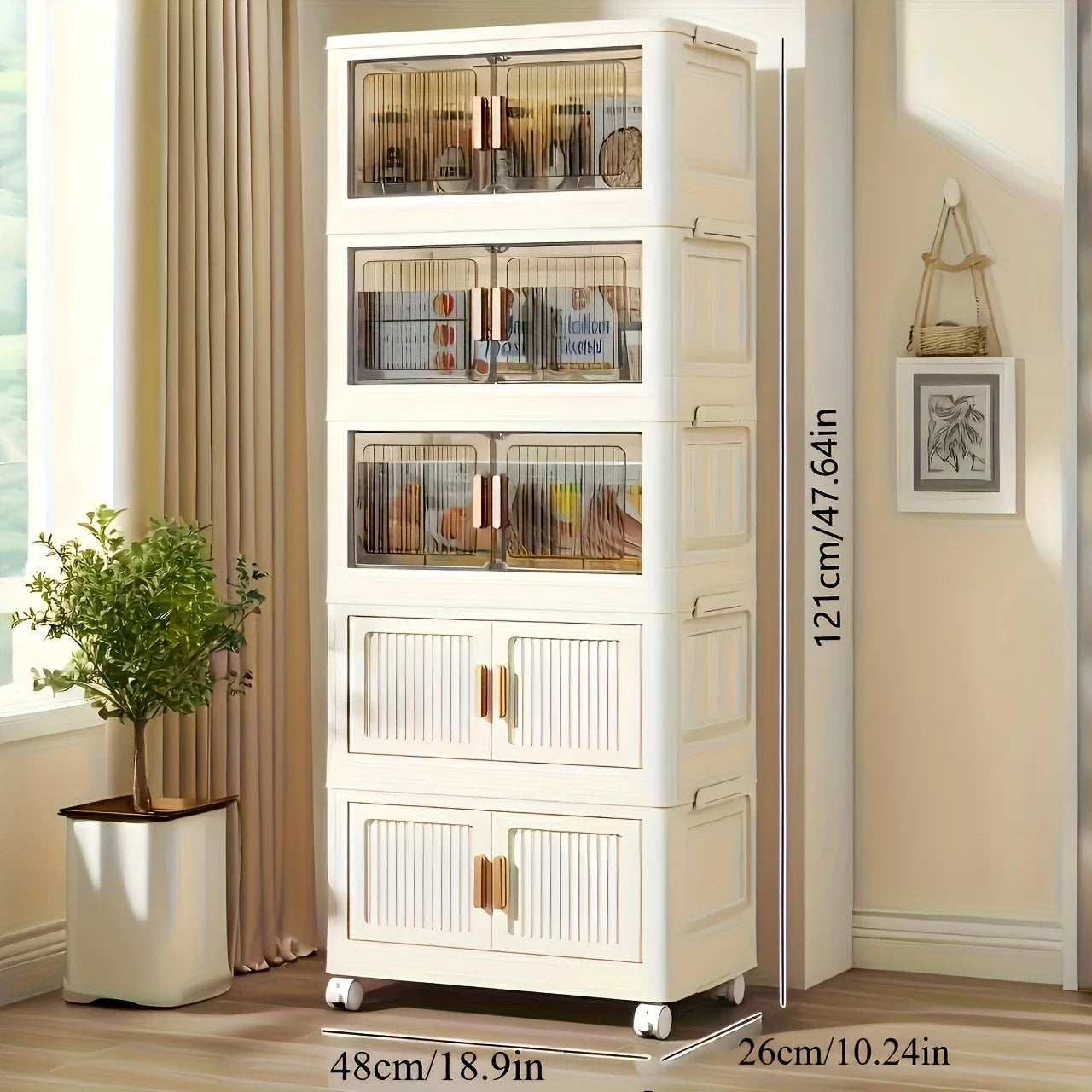 Foldable Storage Cabinet 3–5 Tier – No-Assembly Organizer with Wheels | Gearelo