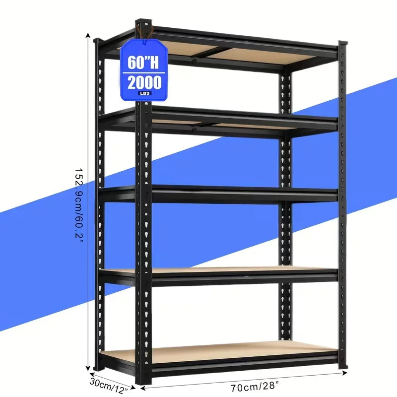 Heavy Duty Garage Shelving 72"/60"H – 2000lb Adjustable Metal Shelves – 60 H Black | Gearelo