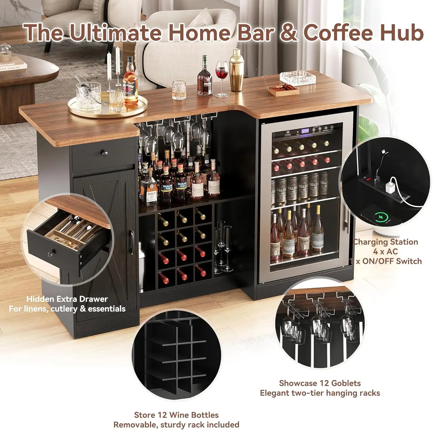 U-Shape Liquor Cabinet with Bar Table – Wine Rack & Glass Holder | Gearelo