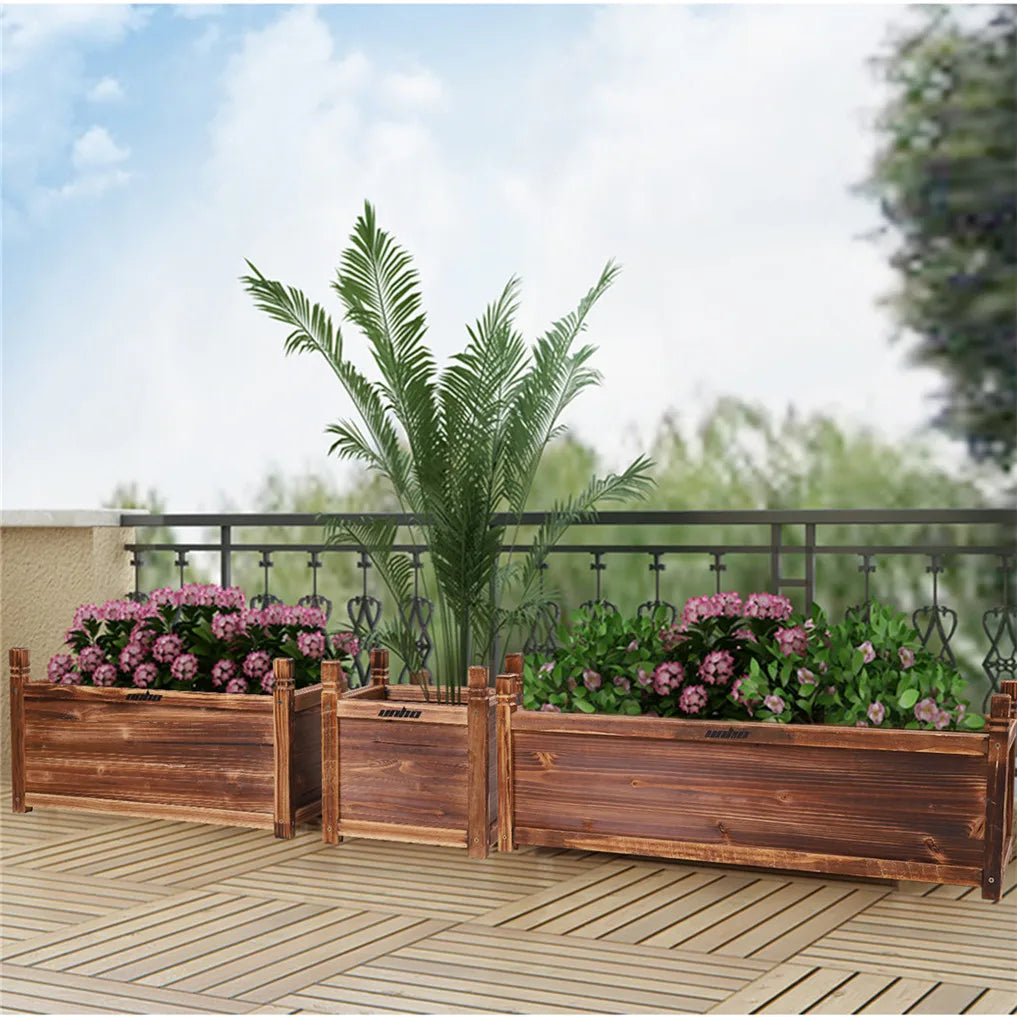 Wooden Raised Flower Bed Planter – Indoor/Outdoor Vegetable & Herb Box – Dark Brown L | Gearelo