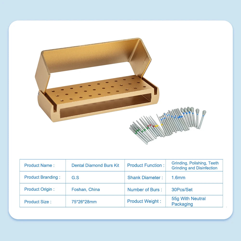 Diamond Bur Set 30pc – High Speed Rotary Drill Bits with Sterilization Block | Gearelo
