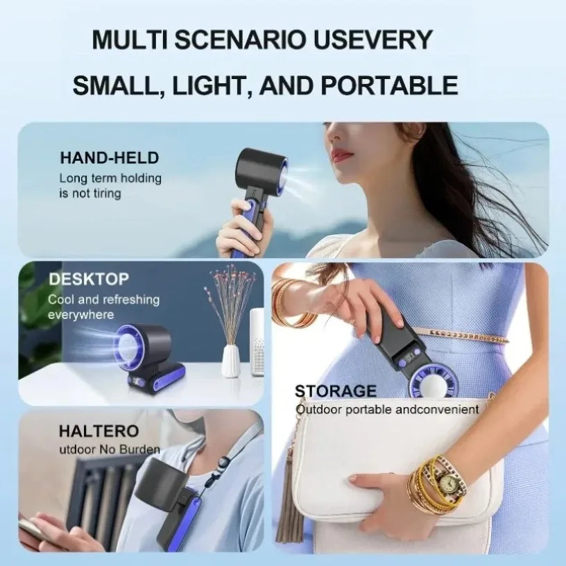 Bladeless Ice Cooling Handheld Fan – 100 Speeds, USB Rechargeable | Gearelo