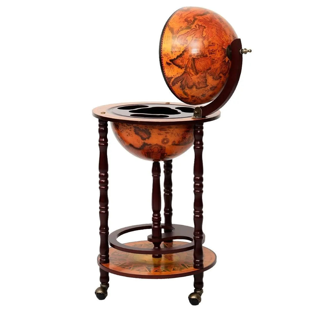 36" Vintage Italian Wood Globe Bar Stand – World Map Bottle Rack with Wheels | Gearelo