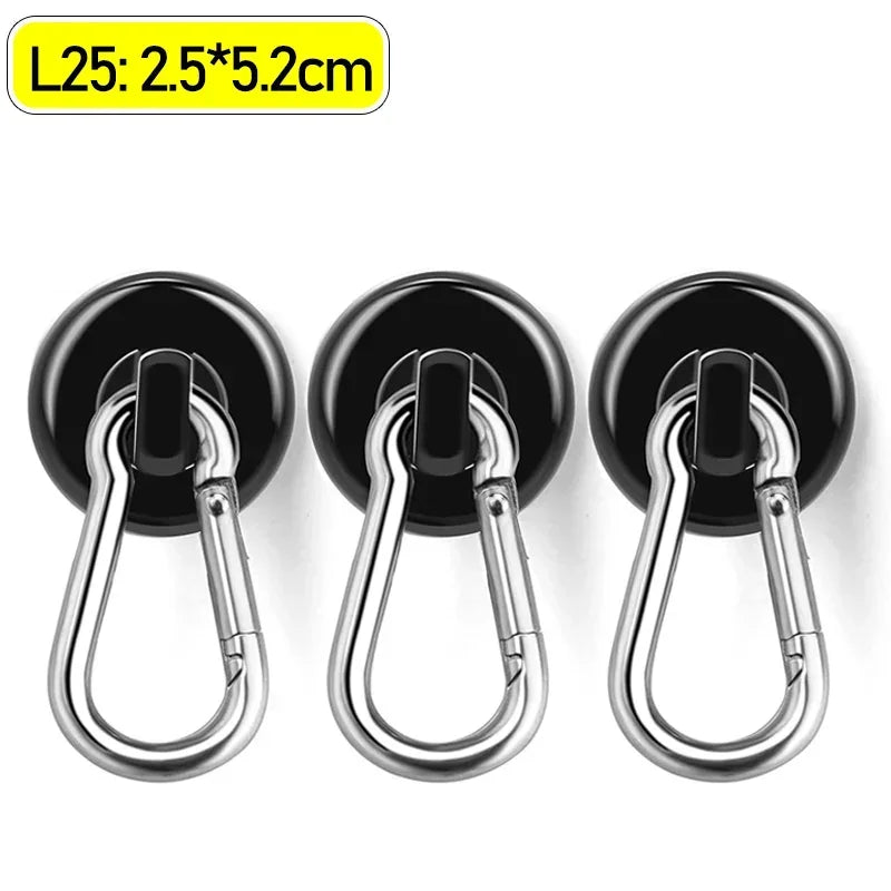 Heavy Duty Magnetic Hook with 360° Swivel Carabiner – Fridge & Outdoor – L25-(Black) | Gearelo