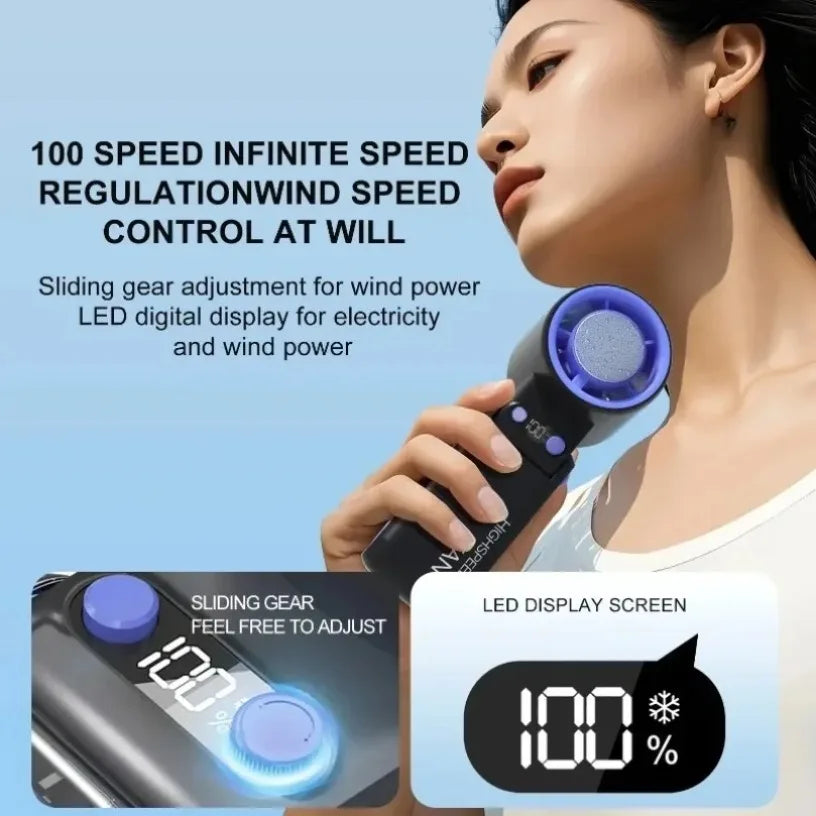 Bladeless Ice Cooling Handheld Fan – 100 Speeds, USB Rechargeable | Gearelo