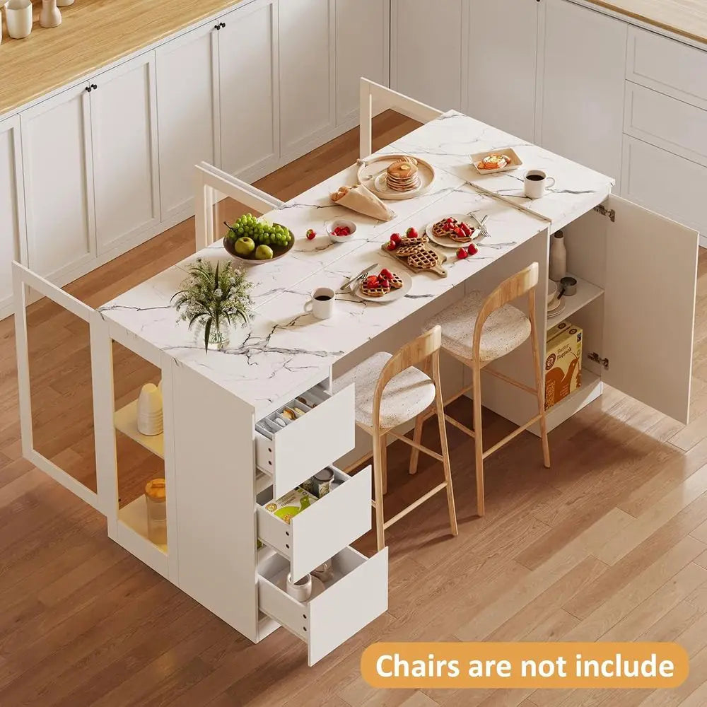 78.7" Kitchen Island with Storage – LED Light, 6 Shelves & Drawers | Gearelo