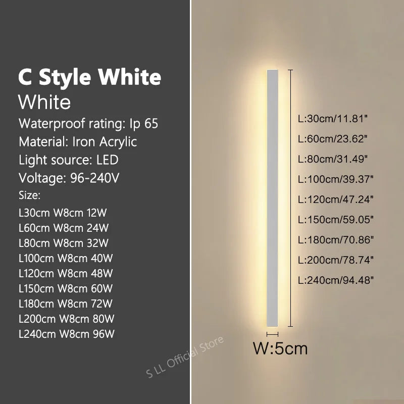 IP65 Outdoor LED Wall Sconce – Waterproof Long Strip Aluminum Light, 3000–6000K | Gearelo
