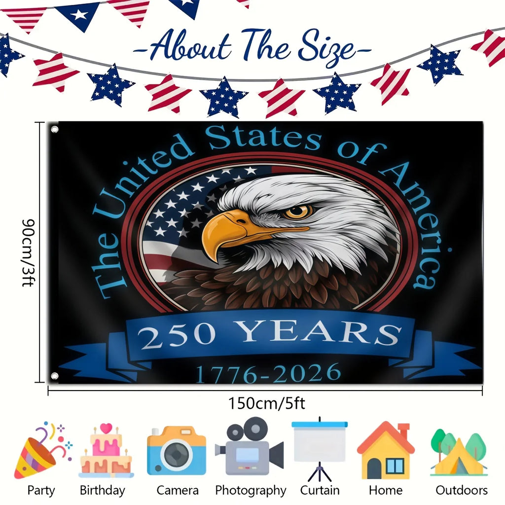 250th Anniversary Independence Flag – 1776–2026 Patriotic Bald Eagle Indoor/Outdoor | Gearelo