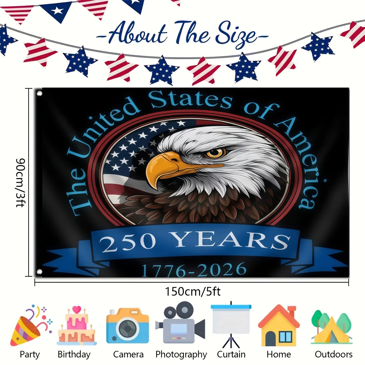 250th Anniversary Independence Flag – 1776–2026 Patriotic Bald Eagle Indoor/Outdoor | Gearelo