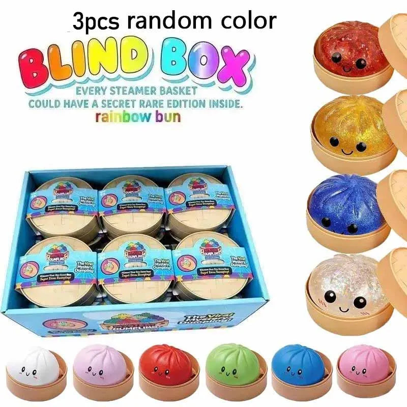 Mystery Dumpling Squishy Blind Box — Stress Relief Fidget Toy, Random Color Surprise, Soft TPR Bun | Gearelo