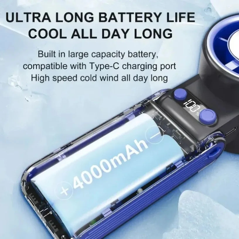 Bladeless Ice Cooling Handheld Fan – 100 Speeds, USB Rechargeable | Gearelo