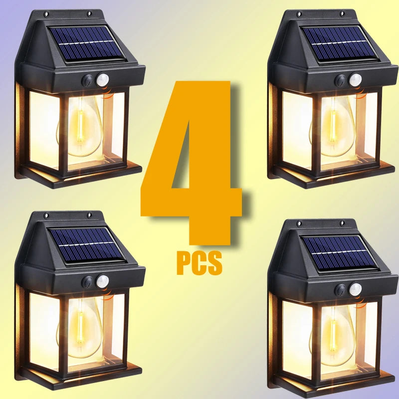 Solar Motion Sensor Outdoor Wall Light – Filament LED Garden Lamp, 1–4pc | Gearelo