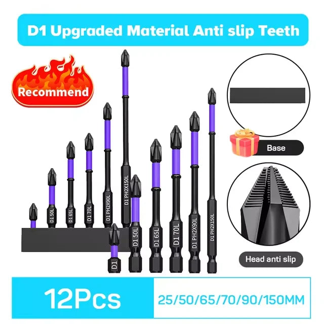 Magnetic Impact Screwdriver Bits – 6 or 12pc Non-Slip Phillips Hex Shank | Gearelo