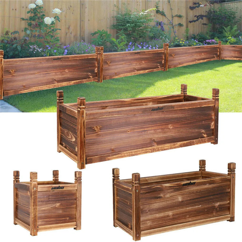 Wooden Raised Flower Bed Planter – Indoor/Outdoor Vegetable & Herb Box – Dark Brown L | Gearelo