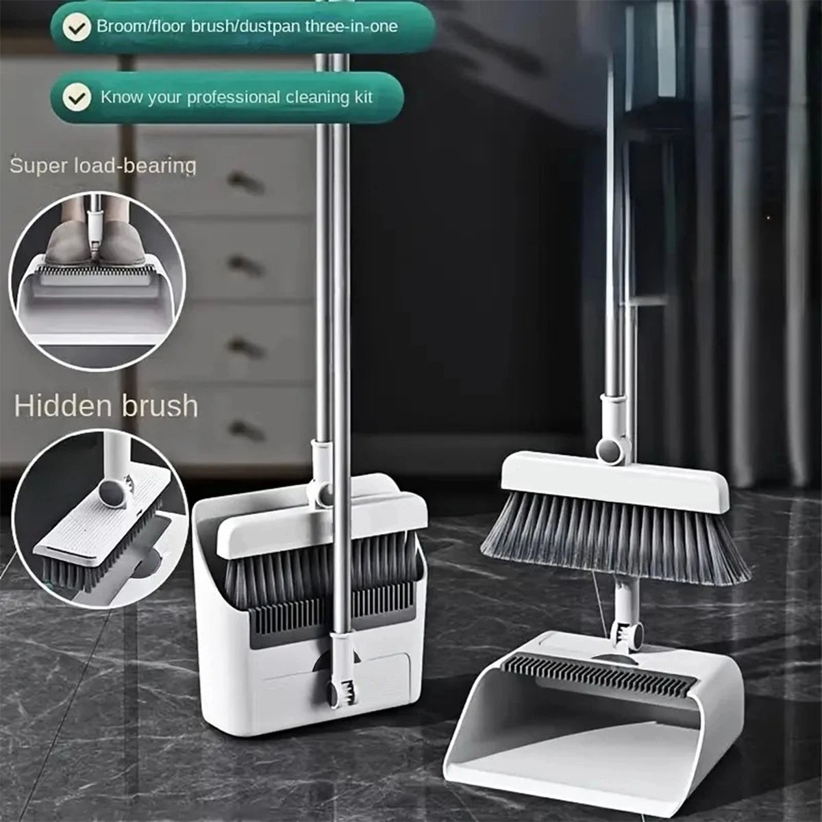 3-in-1 Broom and Dustpan Set – Long Handle Floor Brush Combo | Gearelo