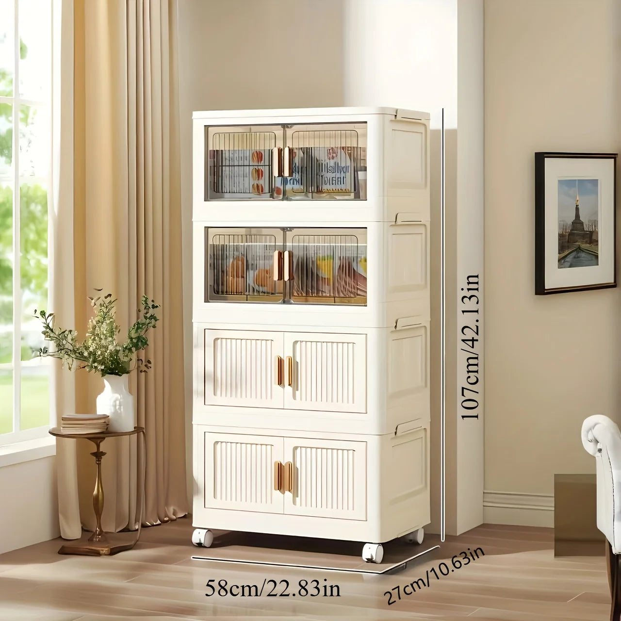 Foldable Storage Cabinet 3–5 Tier – No-Assembly Organizer with Wheels | Gearelo