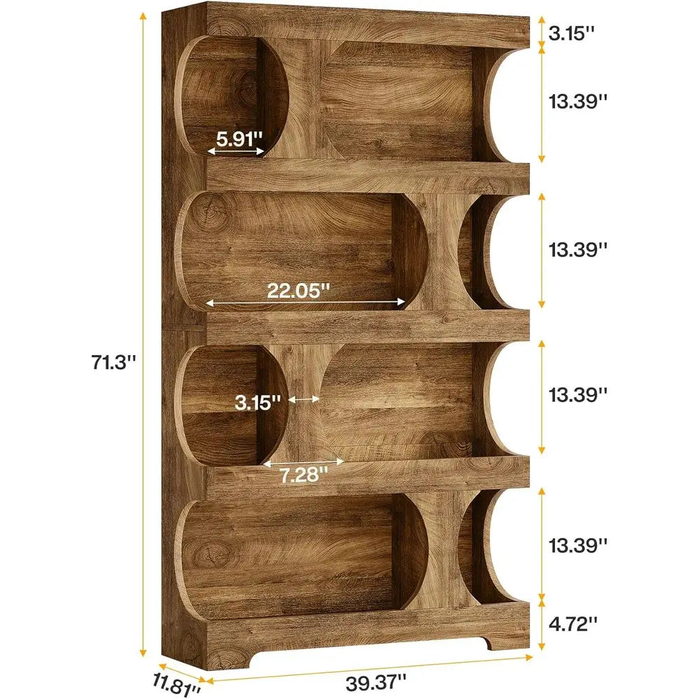 Asymmetrical 4-Tier Bookshelf 71" – Living Room & Home Office Shelf | Gearelo