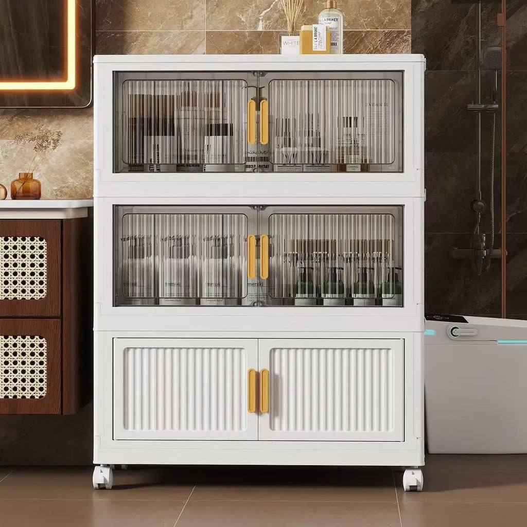 Foldable Storage Cabinet 3–5 Tier – No-Assembly Organizer with Wheels | Gearelo