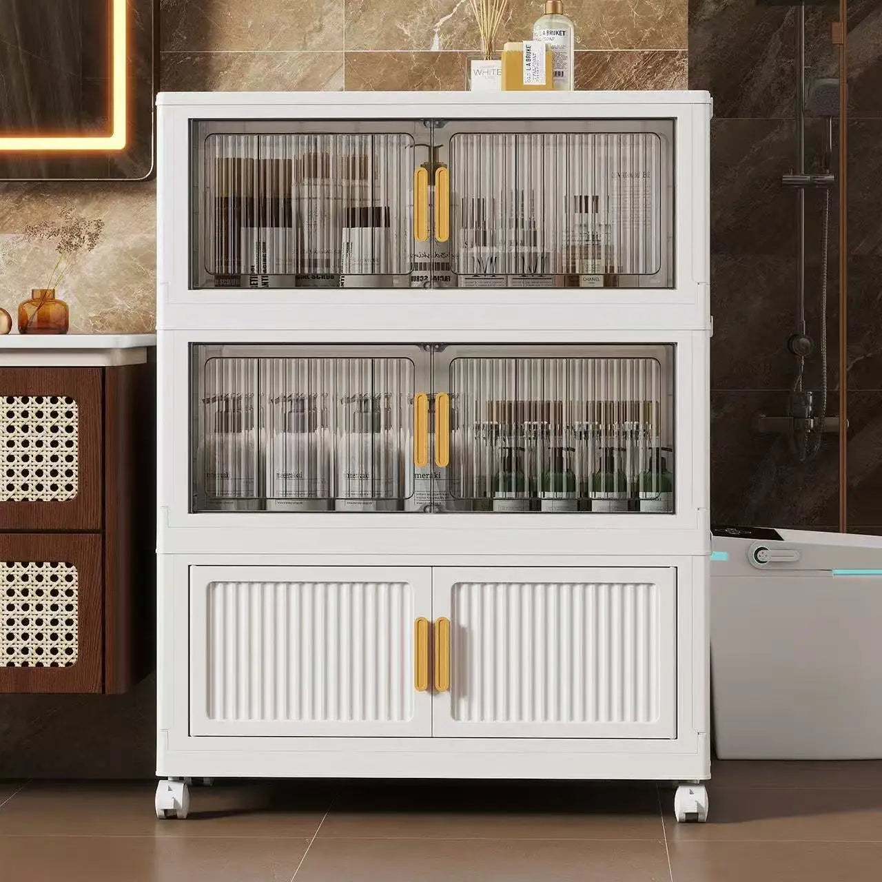 Foldable Storage Cabinet 3–5 Tier – No-Assembly Organizer with Wheels | Gearelo