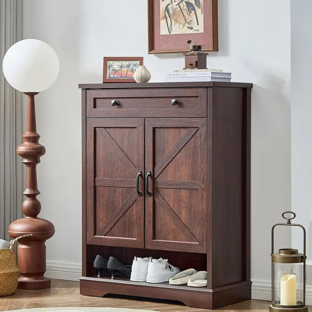 5-Tier Narrow Shoe Cabinet – Cherry Wood Finish for Entryway & Hallway | Gearelo