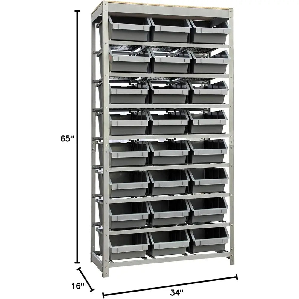 Heavy Duty Bin Rack Storage System – Steel Shelving with Plastic Bins | Gearelo
