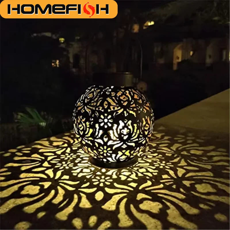 Solar Iron Art Hanging Light – Hollow LED Waterproof Garden Projection Lamp | Gearelo