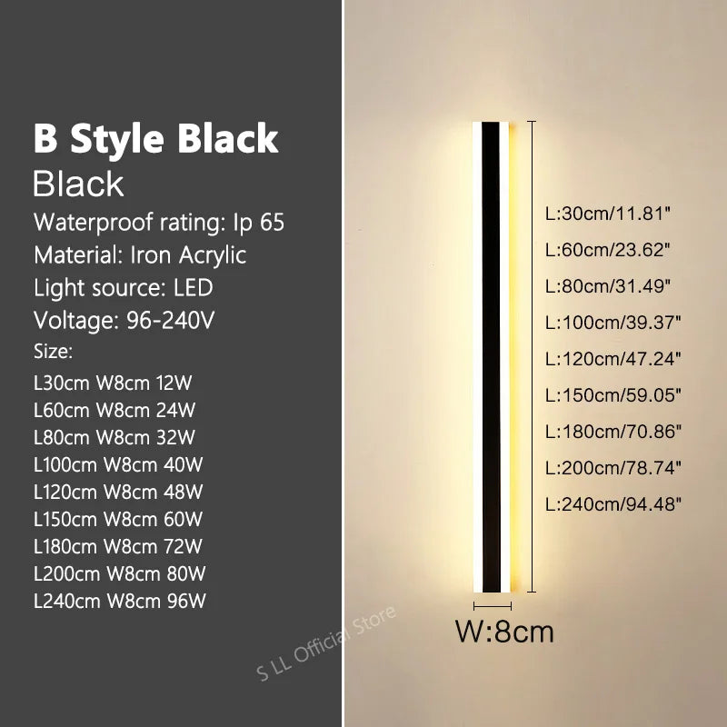 IP65 Outdoor LED Wall Sconce – Waterproof Long Strip Aluminum Light, 3000–6000K | Gearelo