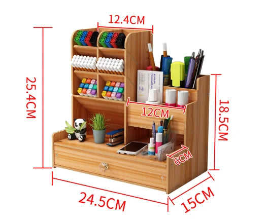 Wooden Desk Organizer with Drawer – Large DIY Desktop Pen & Stationery Holder | Gearelo