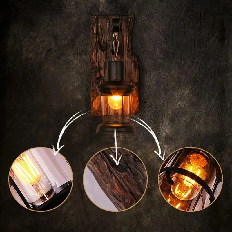 Industrial Wood Wall Sconce – Antique Rustic Lamp with Wood Accent | Gearelo
