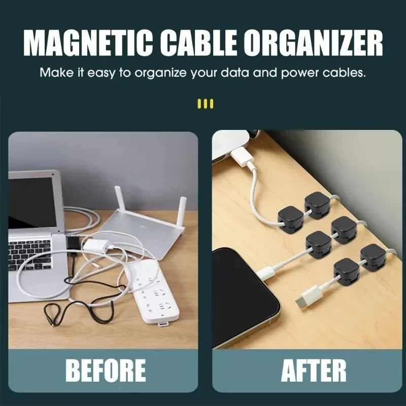 Magnetic Cable Clips – Self-Adhesive Wire & Cord Organizer for Desk – 6pcs black | Gearelo