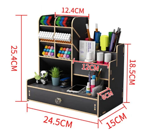 Wooden Desk Organizer with Drawer – Large DIY Desktop Pen & Stationery Holder | Gearelo