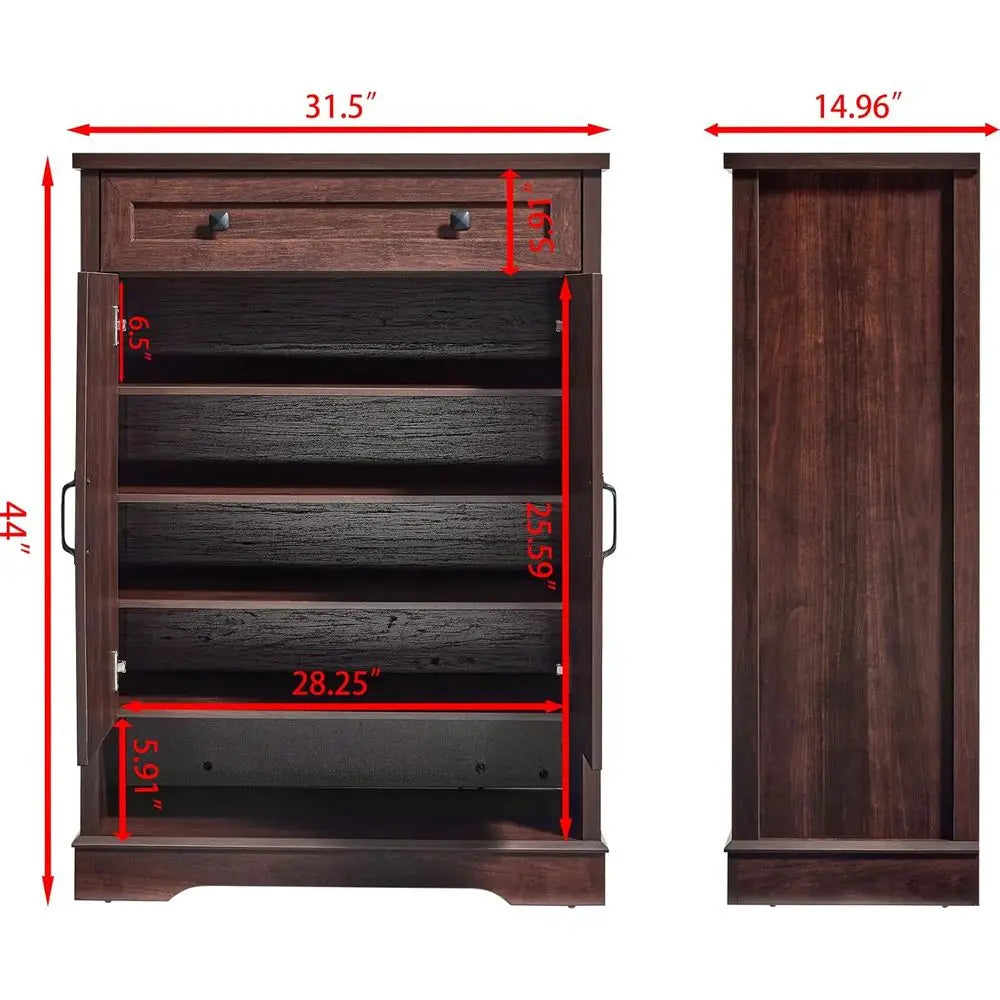 5-Tier Narrow Shoe Cabinet – Cherry Wood Finish for Entryway & Hallway | Gearelo