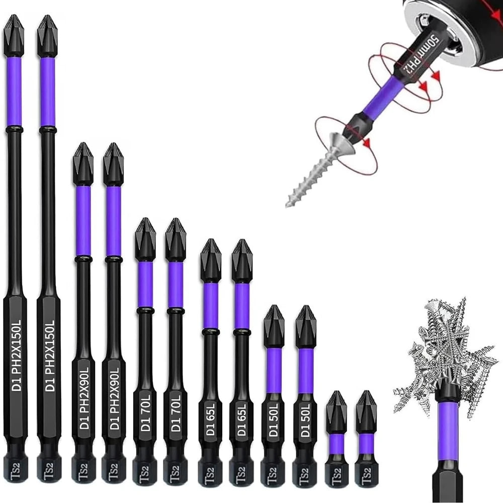 Magnetic Impact Screwdriver Bits – 6 or 12pc Non-Slip Phillips Hex Shank | Gearelo
