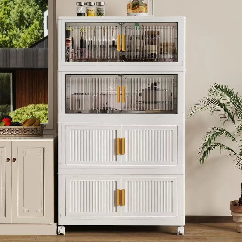 Foldable Storage Cabinet 3–5 Tier – No-Assembly Organizer with Wheels | Gearelo