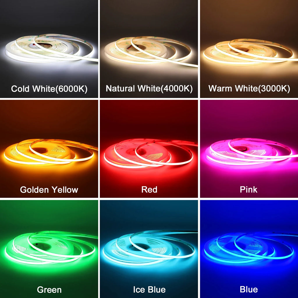 COB LED Strip Light 12V/24V Dimmable – Flexible Tape, Multiple Colors – 24V | Gearelo